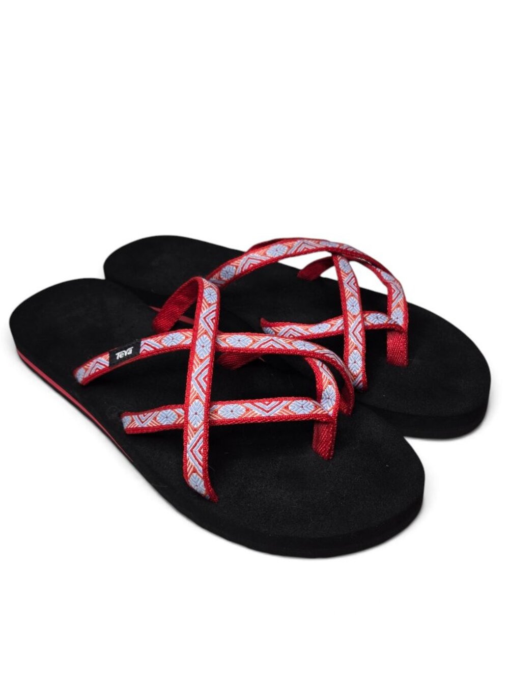 Teva Olowahu Flip Flop Sandals Womens Red Blue Floral Hawaiian Comfort Foam 12